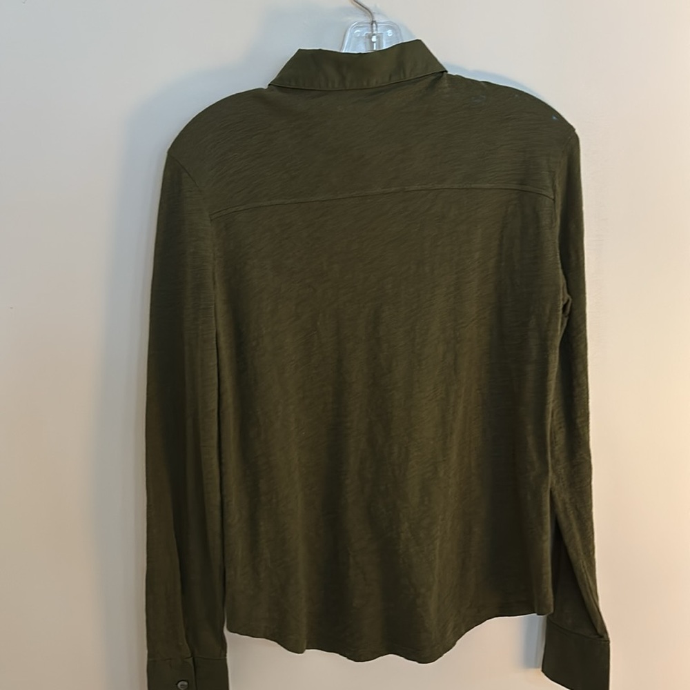 Theory Women's Riduro Cotton Slub Long Sleeve Button-Up Shirt Green Small - Picture 4 of 10
